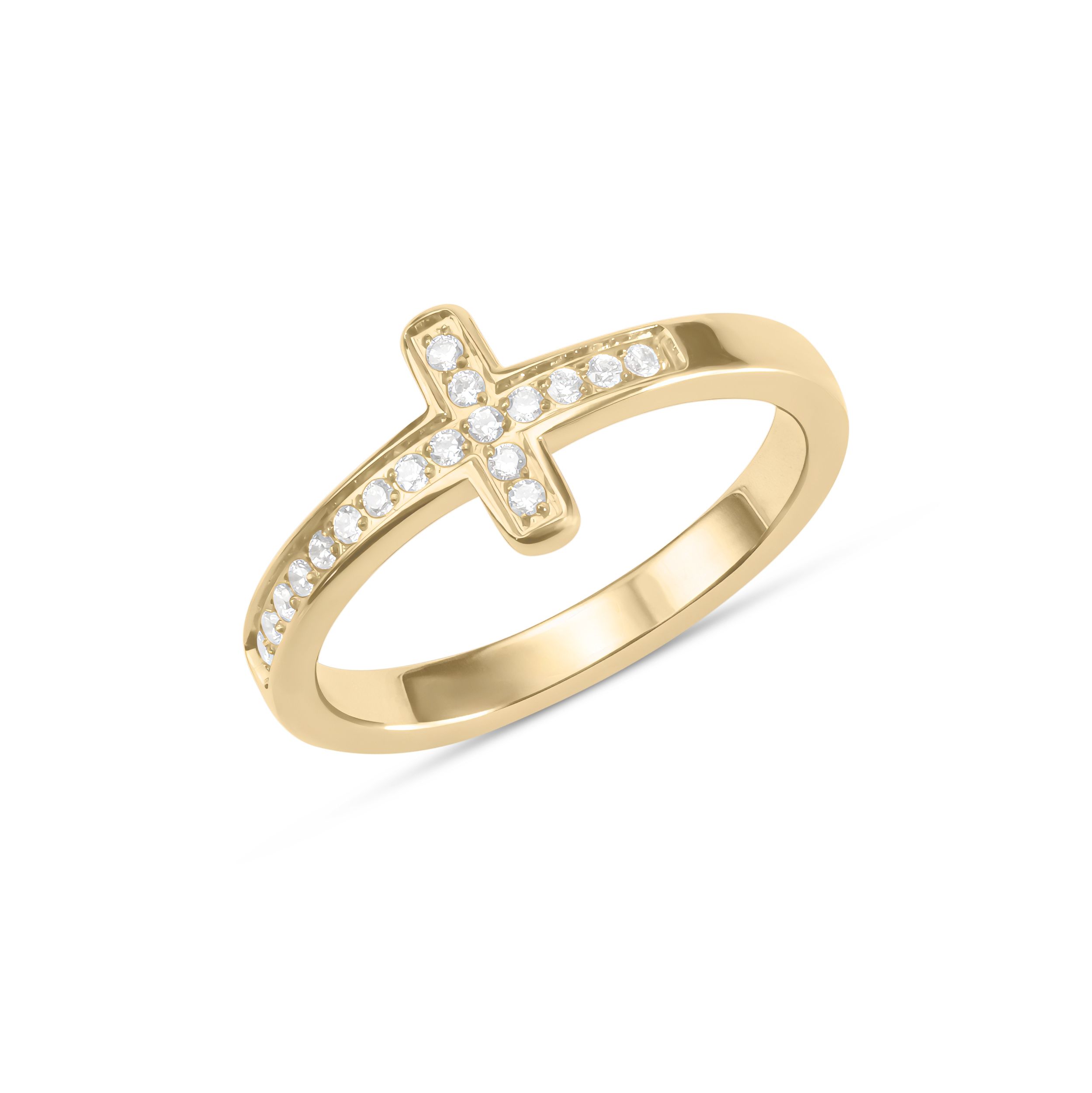 Anello croce con pietre gold in acciaio 304L AC085