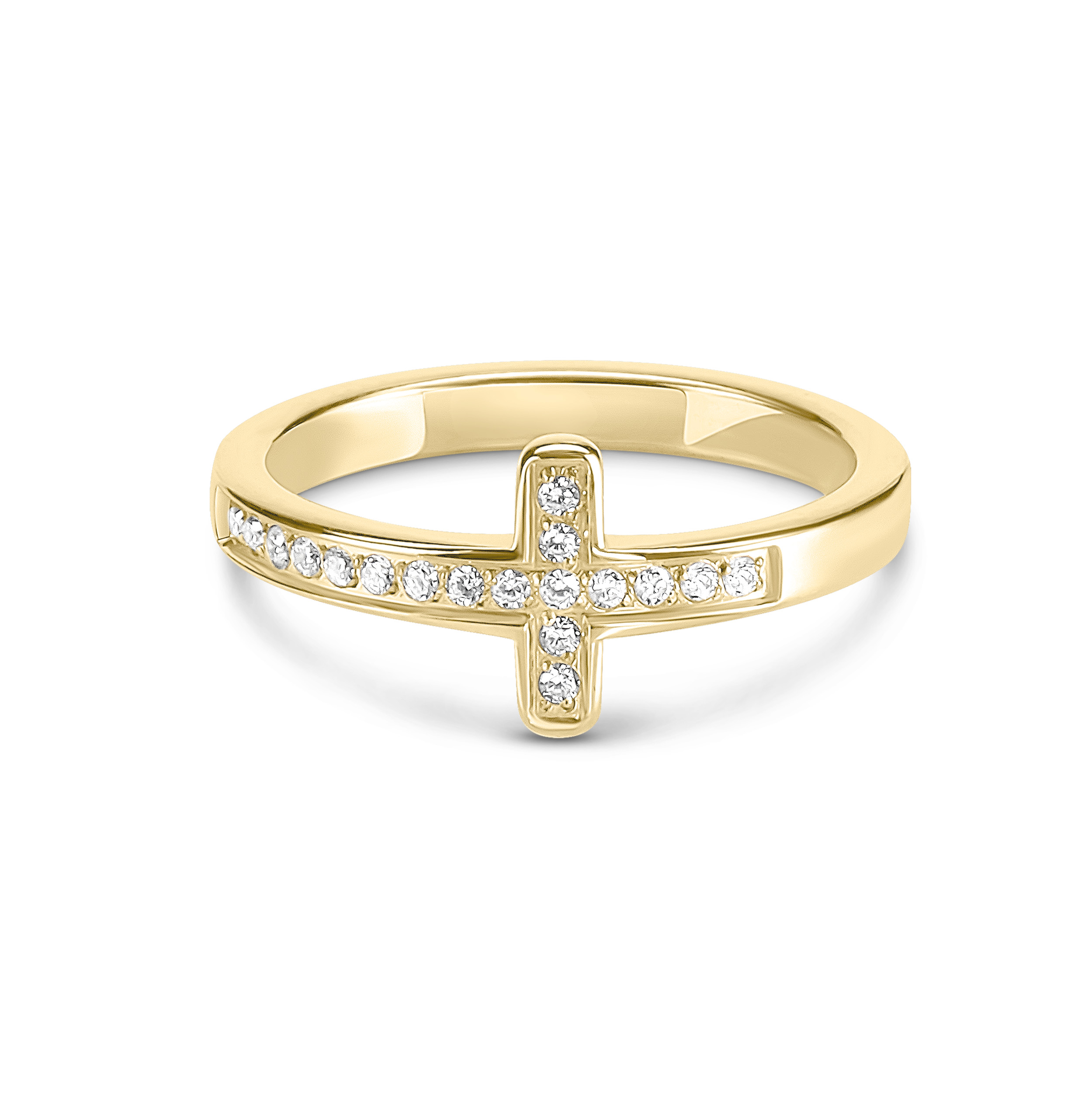 Anello croce con pietre gold in acciaio 304L AC085 - immagine 2