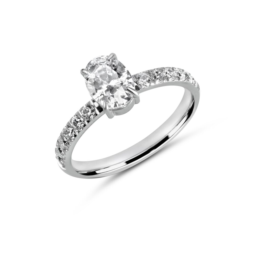 Anello Solitario Ovale Pietre Laterali in acciaio 304L AC091